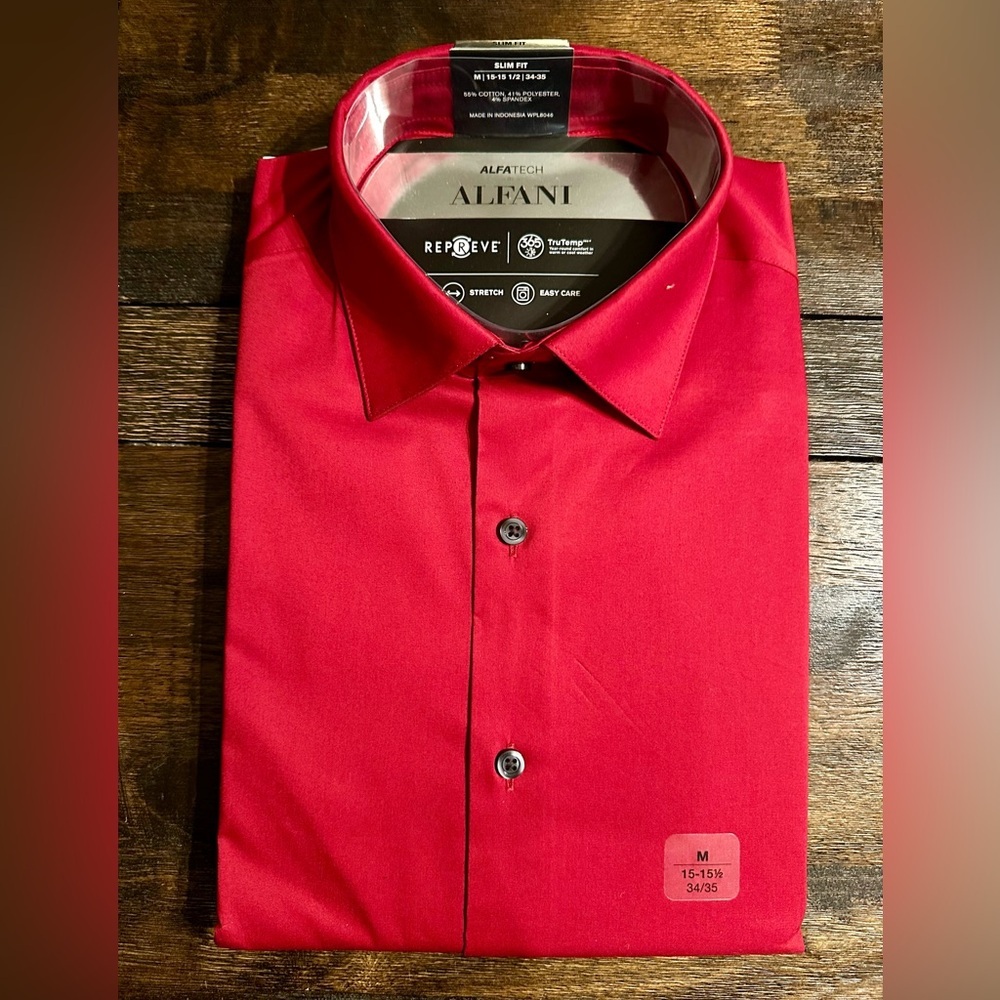 Alfani 2 Pack Men's Bold Red and Sleek Black Dress Shirts - Picture 2 of 7